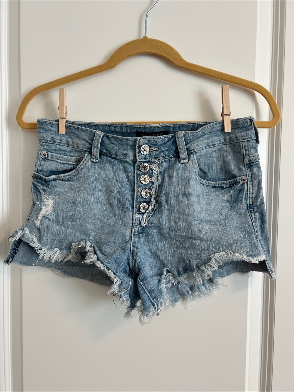 Just USA Denim Cutoff Shorts Size 26 Distressed Button Fly Frayed Hem